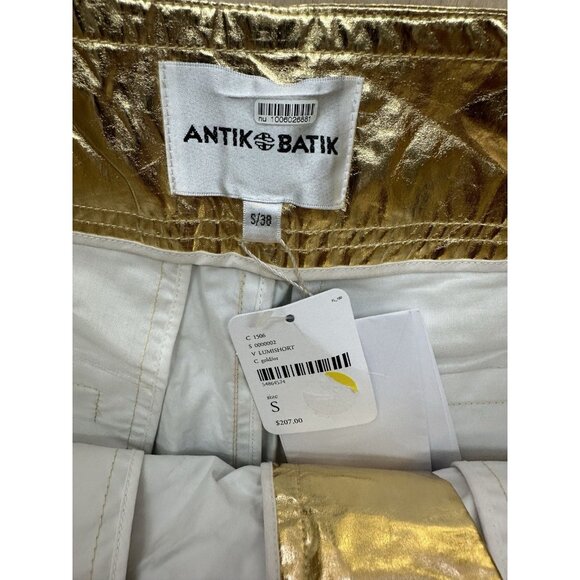 Antik Batik Lumi Short Gold Tie Waist NWTs $207 Metallic Hot Pants Disco Skating - Picture 2 of 6